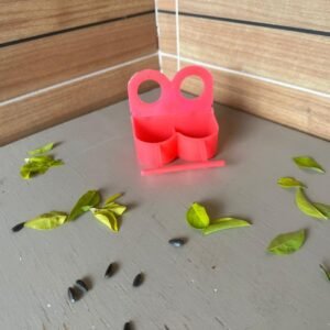 Comedero doble para pájaros con percha